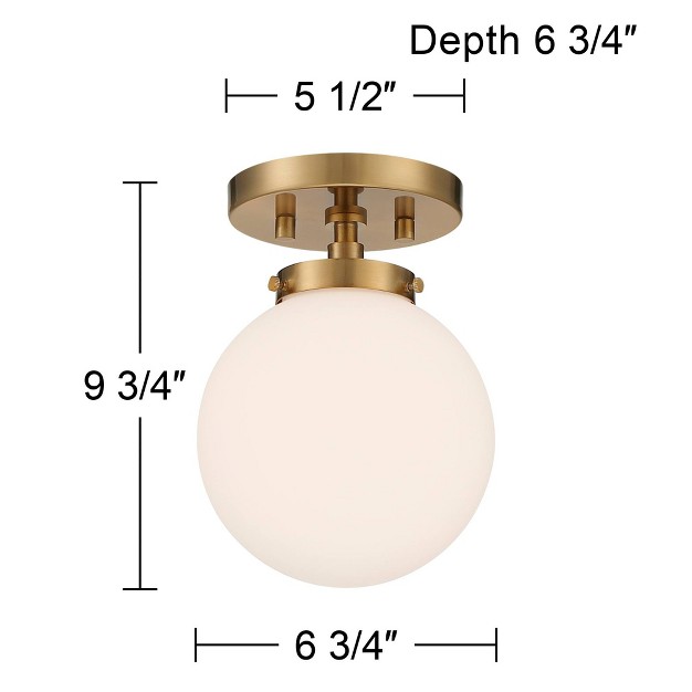 Wide Warm Antique Brass White Glass Globe Shade For Bedroom Living Room