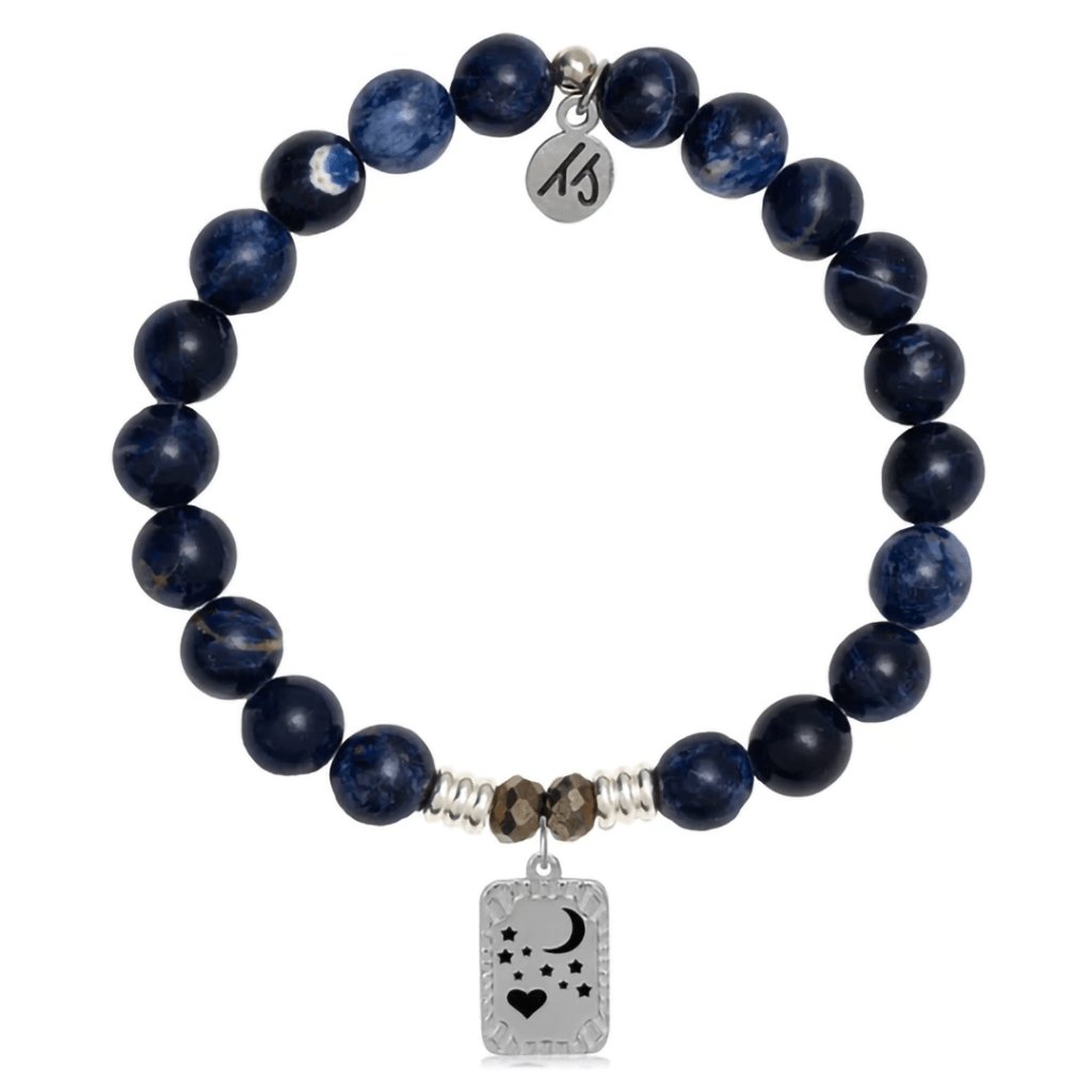 T. Jazelle  Sodalite Stone Bracelet with Moon and Back Sterling Silver Charm