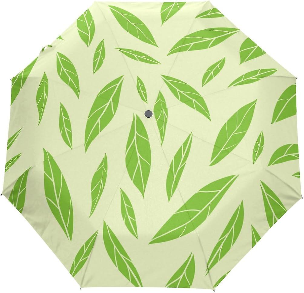 Rain Umbrella Automatic Windproof Foldable Umbrella Green Tea Leaves