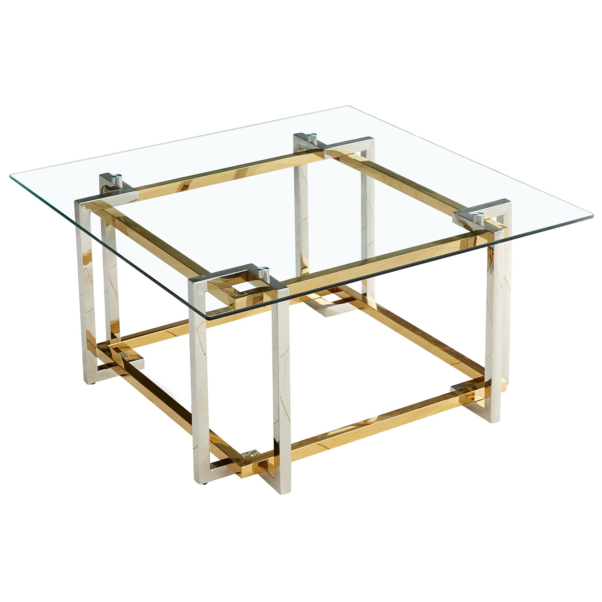 Contemporary Square Glass and Metal Coffee Table