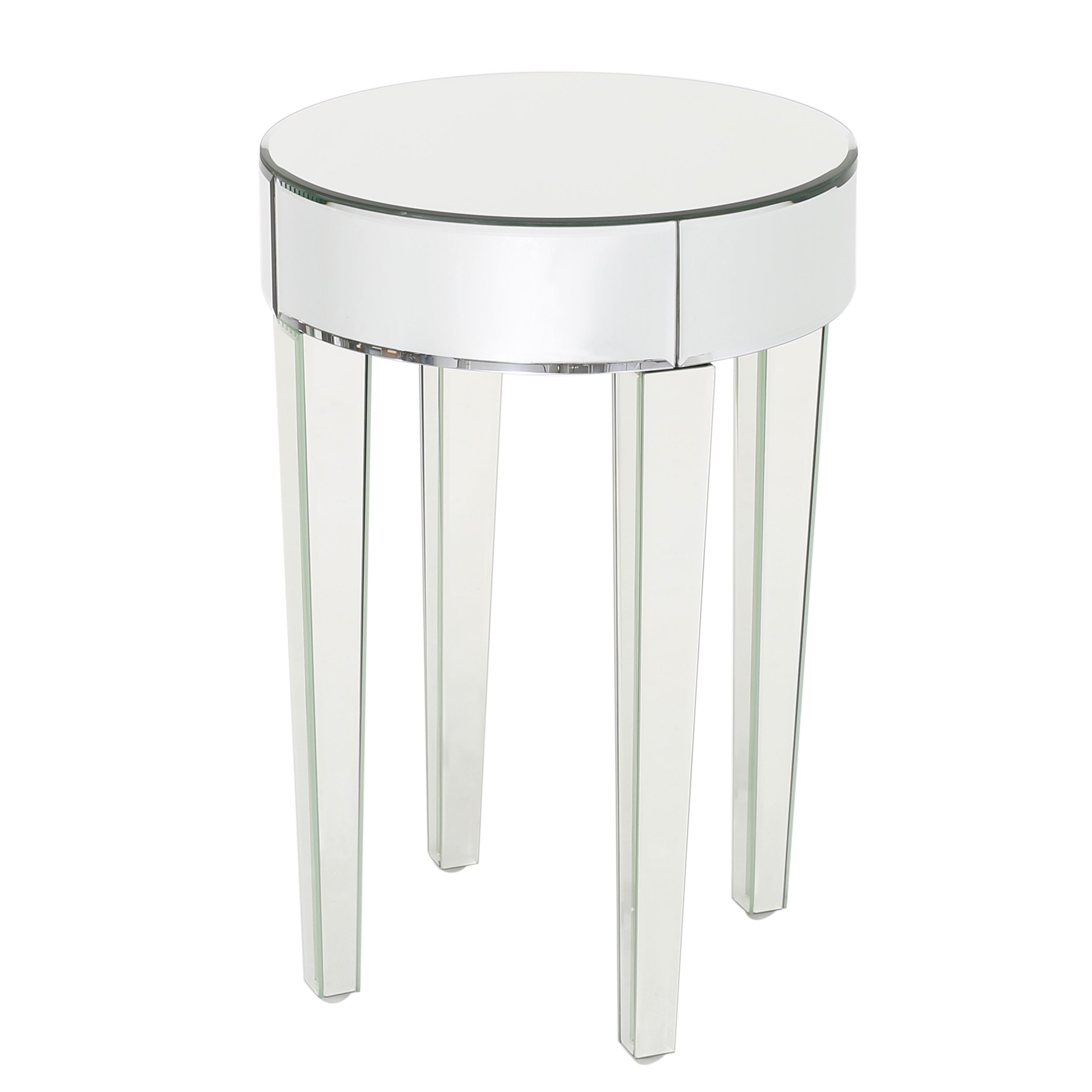 Alvo Modern Glam Round Mirrored Side Table with Tapered Legs