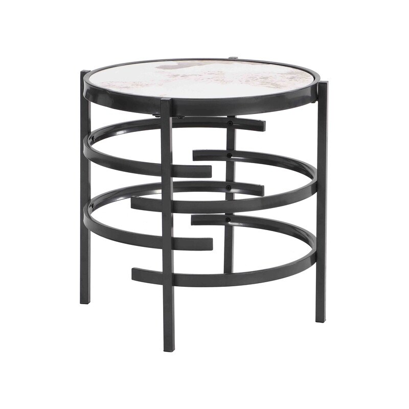 Modern Round End Table with Sintered Stone Top  Chrome/ Silver End Table for Living Room 20.67''W x 20.67''D x 21.65''H