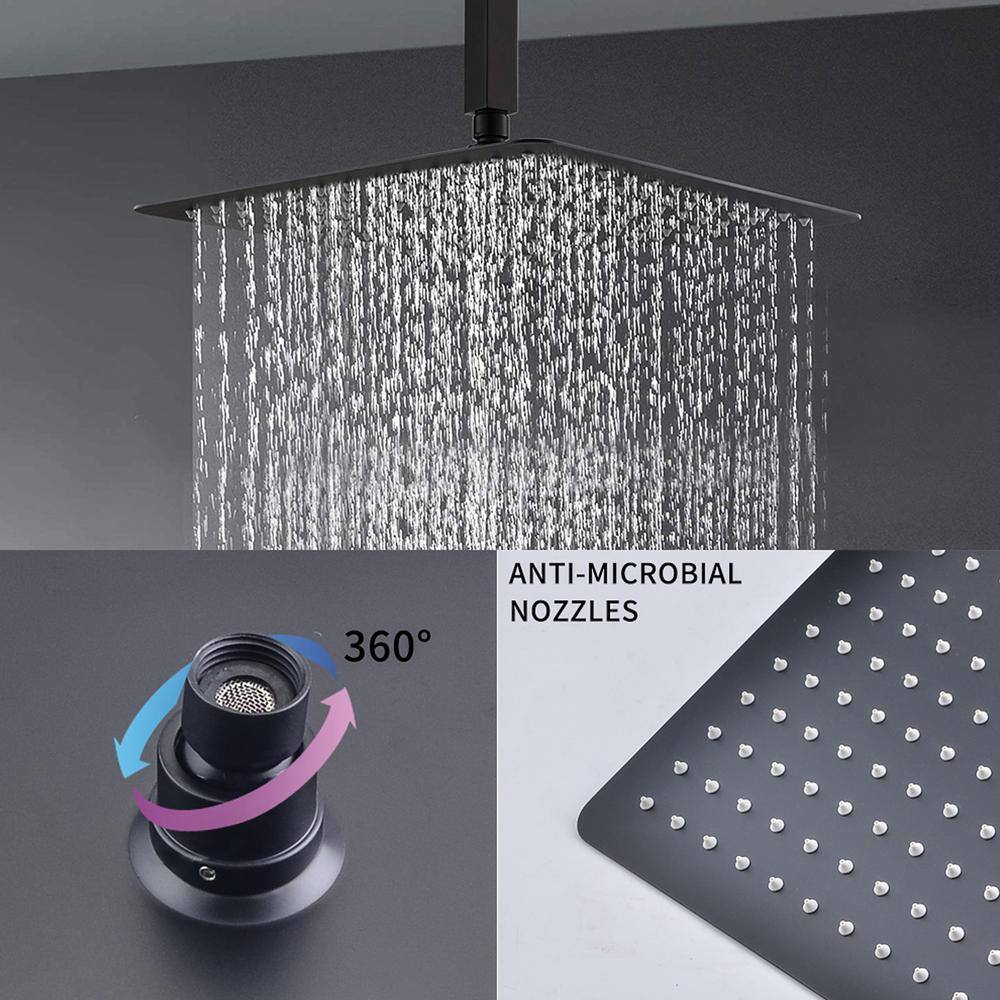 Aurora Decor Aca 1-Spray Patterns 12 in. Ceiling Mount Dual Shower Heads with Rough-in Valve Body and Trim in Matte Black AD-88005B