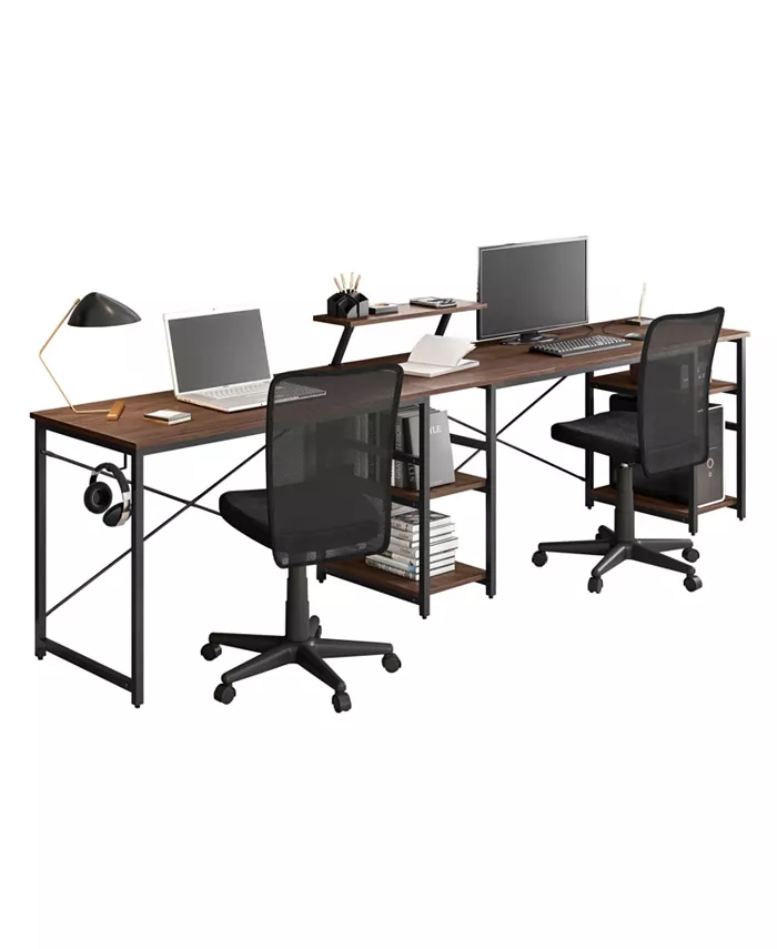 Techni Mobili Wood L-Shape with Storage Shelves Industrial Desk