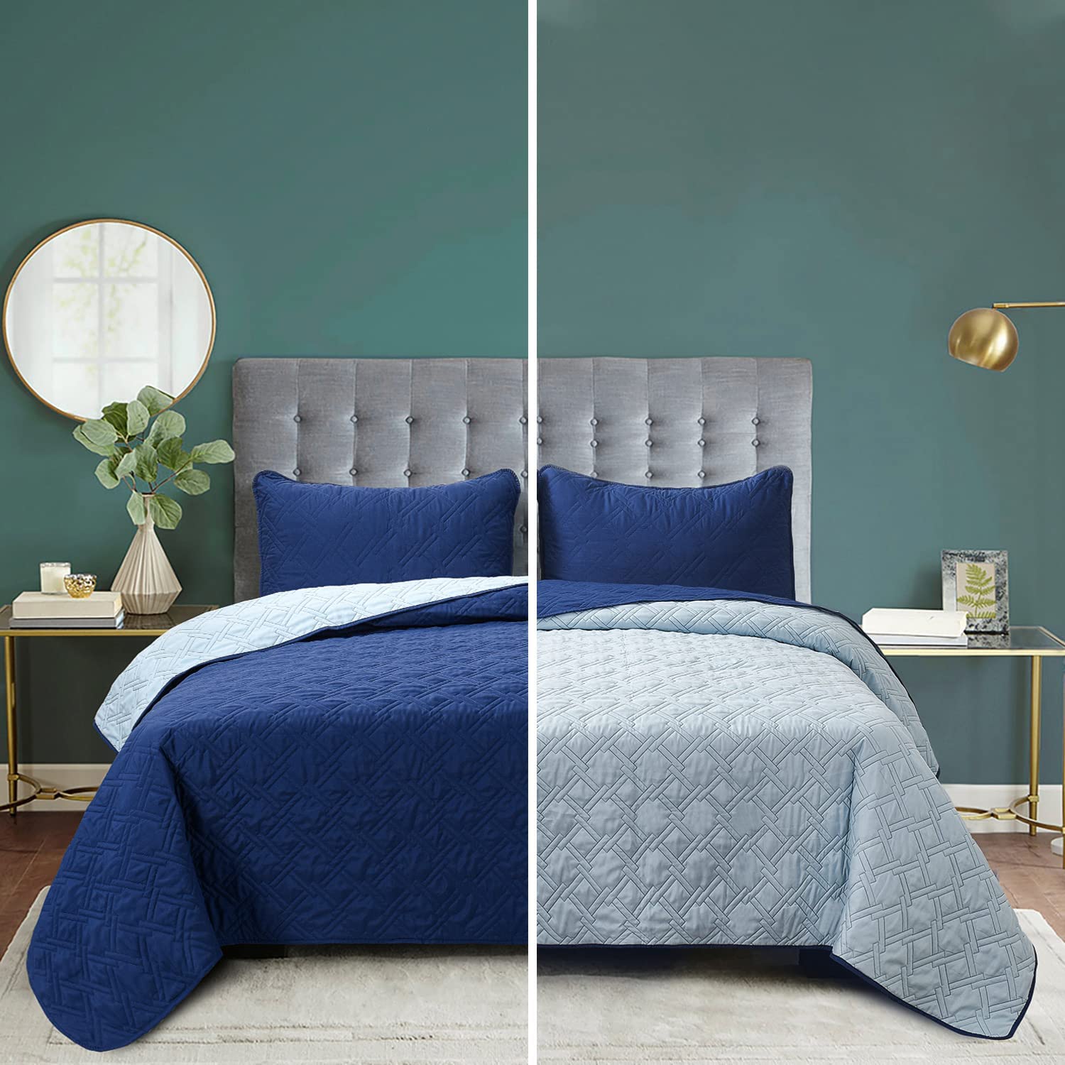 3 Piece Classic Diamond Pattern Reversible Oversized Bedspread Set-Karmen