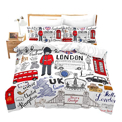 Duvet Cover Set Soft London Themed Comforter Cover Set 3 Pieces