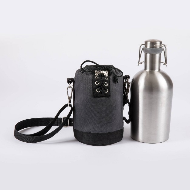 64oz Stainless Steel Silver Growler With Insulated Tote Black silver Picnic Time