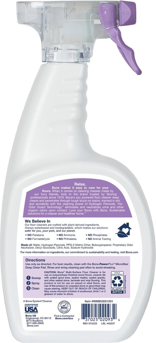 Bona Pet System Multi Surface Dog Floor Cleaner， 32-oz bottle