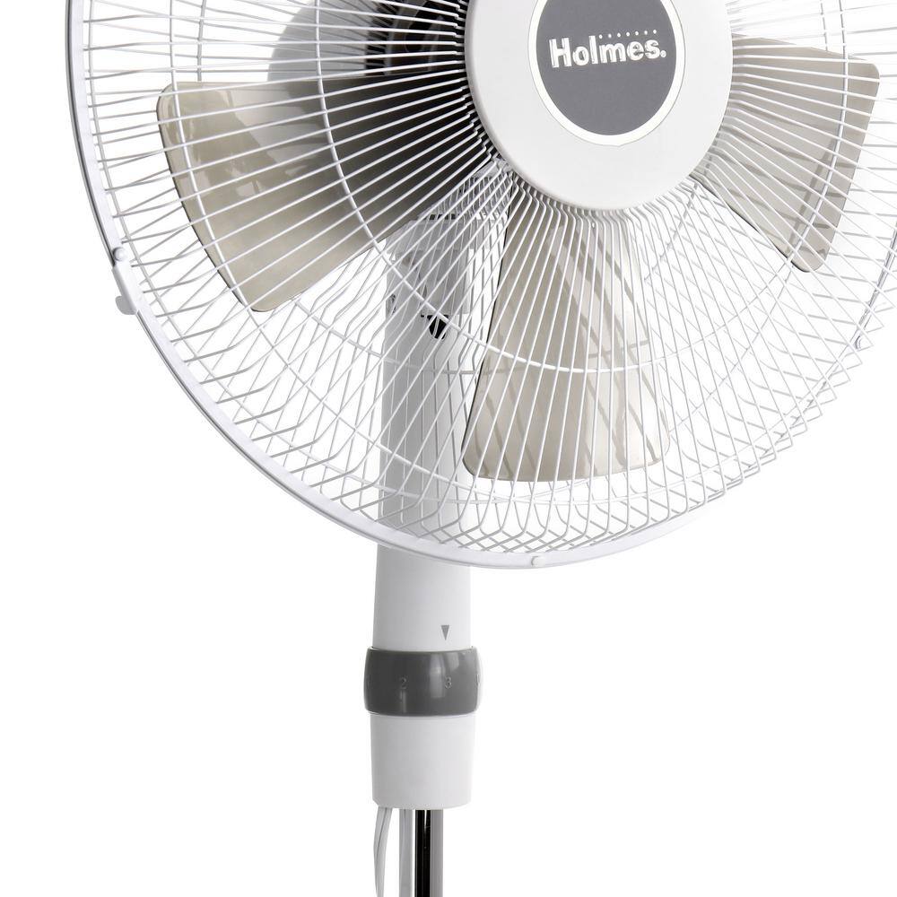 Holmes 16 in. Oscillating Blade Stand Pedestal Fan with Metal Grill in White 985118515M