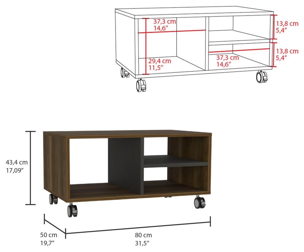 Coffee Table Hennessy  Four Casters  Three Shelves   Walnut / Black   Transitional   Coffee Tables   by We Have Furniture  Houzz