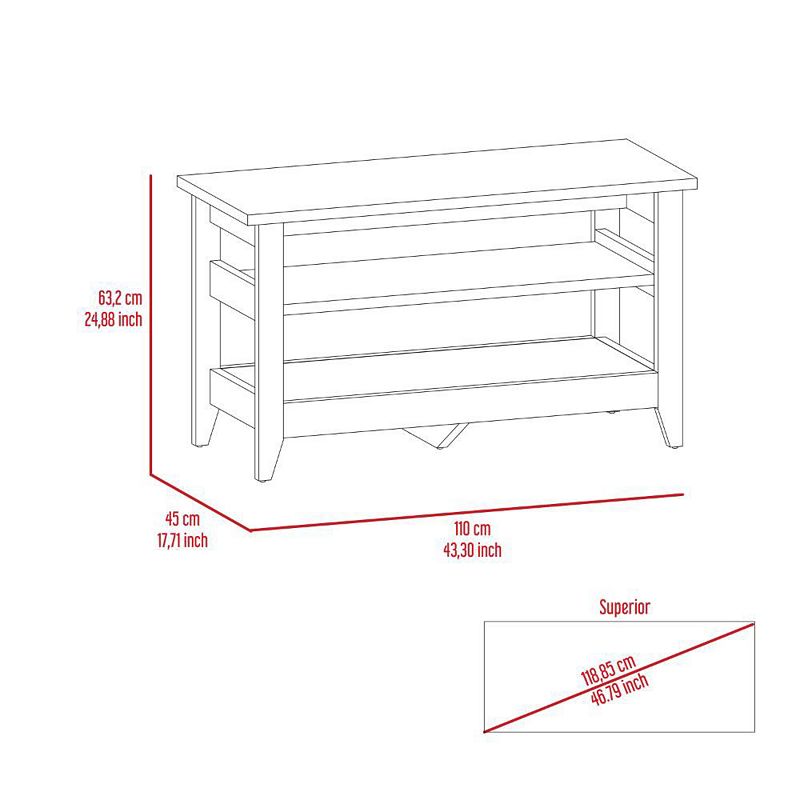 Vilna Storage Bench， Two Open Shelves， Four Legs