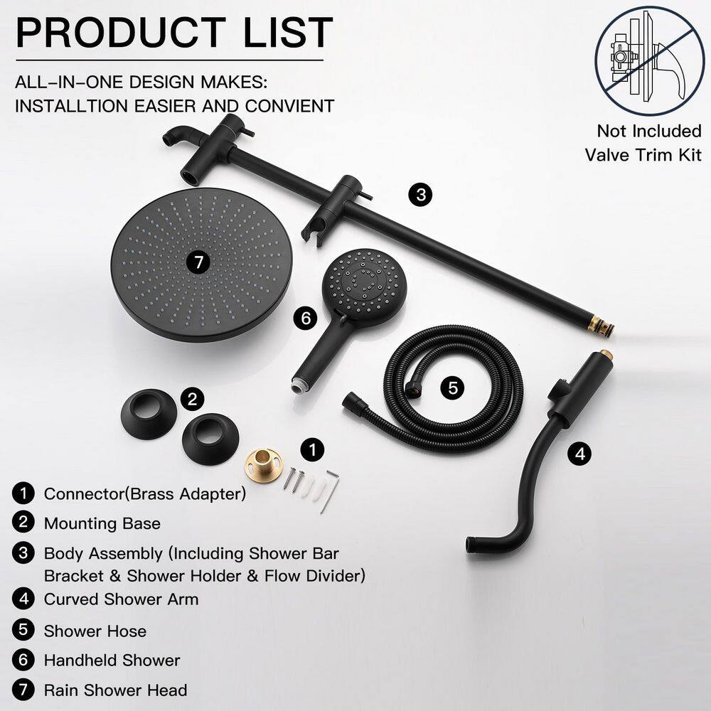 BWE 5-Spray Function Wall Bar Shower Kit with Showerhead Hand Shower Adjustable Slide Bar in Matte Black SF-002