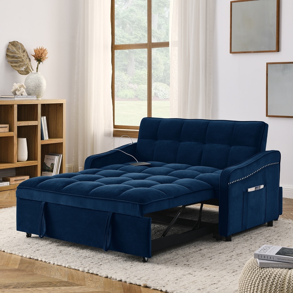 Loveseat Convertible Sleeper Futon Bed w/ Pull Out Sleep Daybed   USB Ports