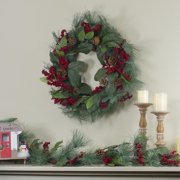 Northlight 6 x27 Leaves Berry And Pine Needle Artificial Christmas Garland Unlit