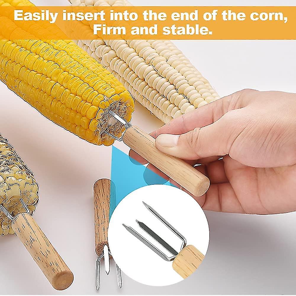 8 Pcs Fruit Fork 3 Prong Corn Skewer With Wooden Handle Rust Proof Corn Spike Stainless Steel Skewer Barbecue Bbq Skewers Corn Sharp For Fruit Vegetab