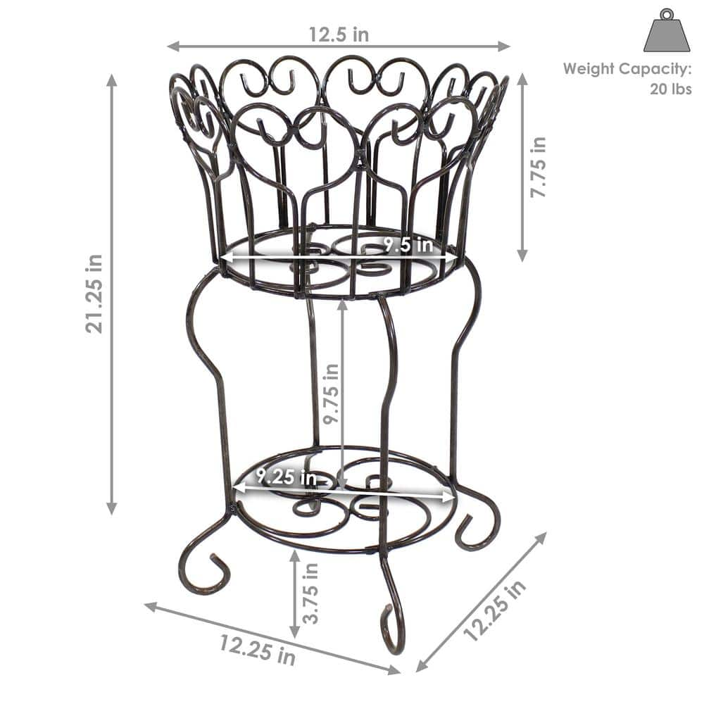 Sunnydaze Decor Sunnydaze 21.25 in. Round Steel Heart Indoor Plant Stand with Shelf CUE-013