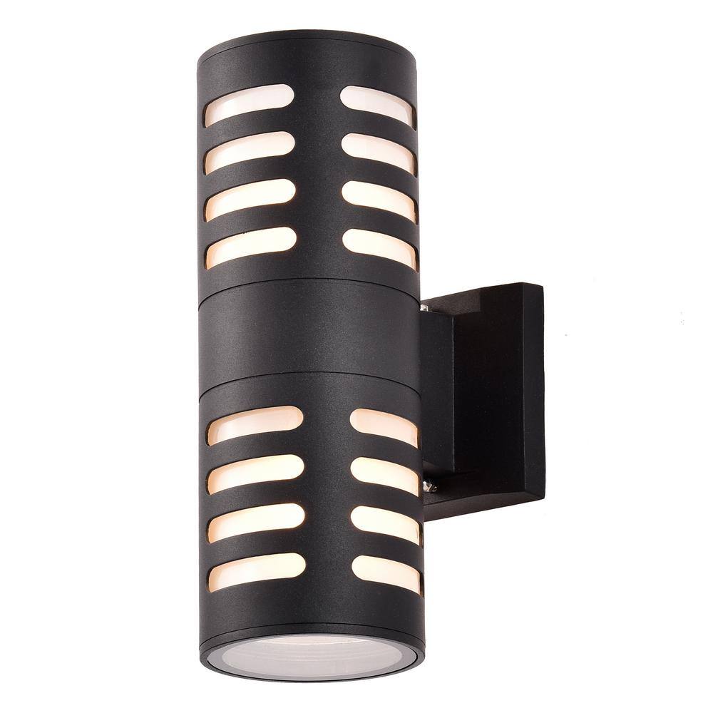 C Cattleya 11.75 in. 2-Light Black Die-Cast Aluminum Cylinder Outdoor Wall Sconce CA1906-W