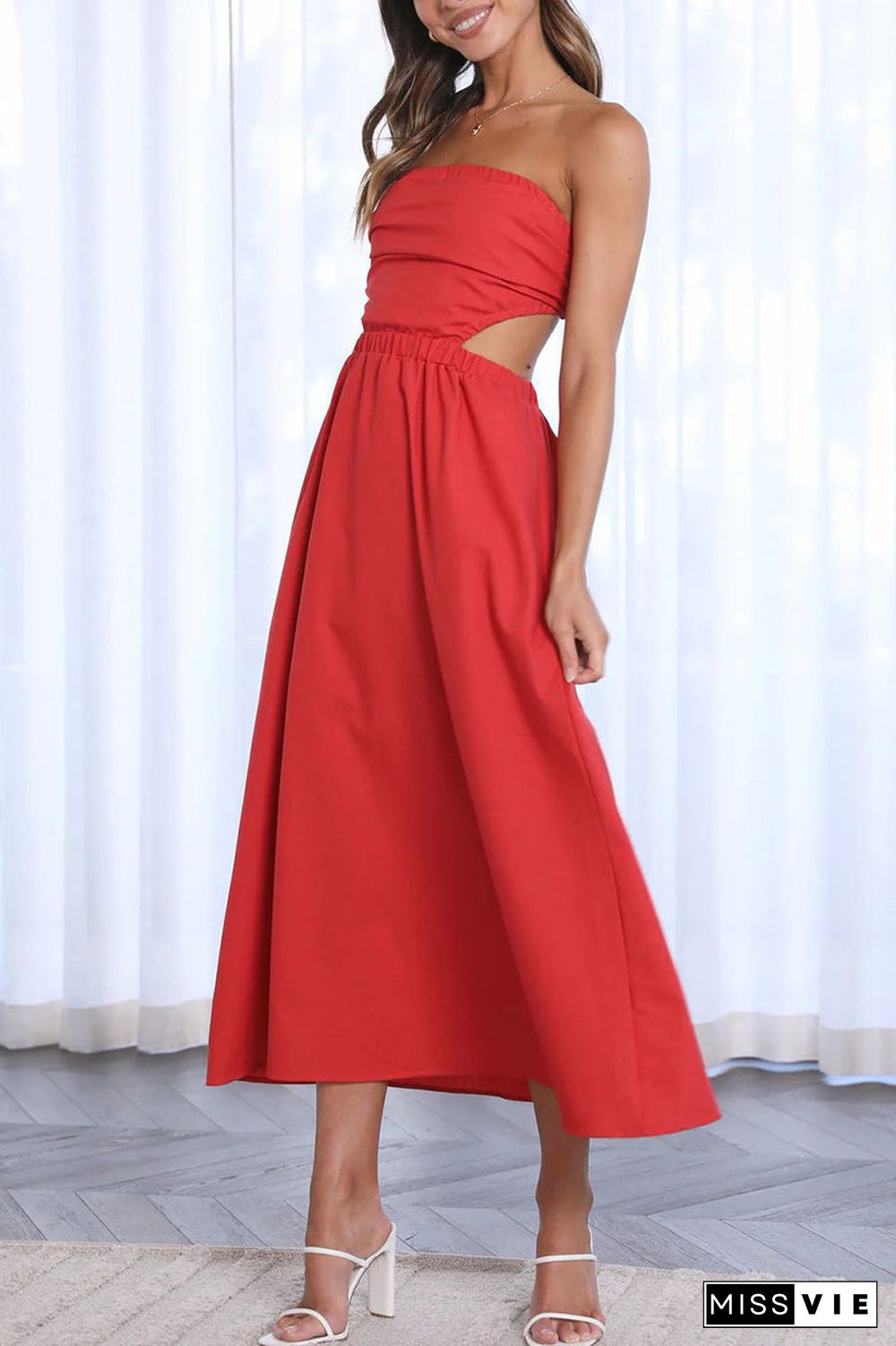 Sexy Celebrities Solid Backless Strapless Waist Skirt Dresses