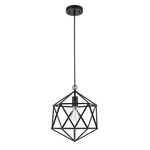 Metal Geometric Open Cage Mini Pendant Black Cresswell Lighting