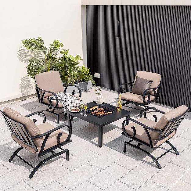 Costway 5pcs Patio Rocking Chairs 4 in 1 Fire Pit Table Heavy duty Conversation Outdoor