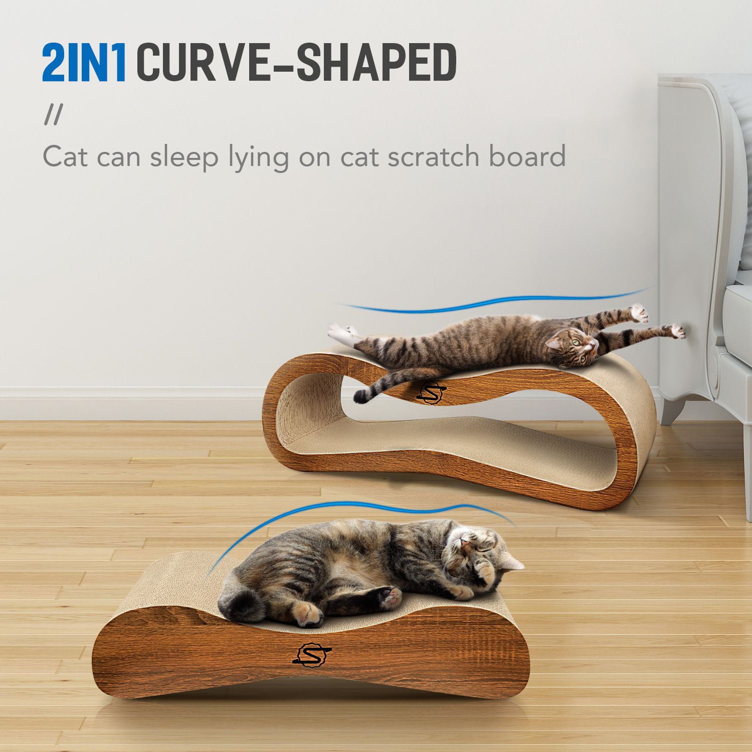 ScratchMe 2 in 1 Cat Scratcher Cardboard Lounge Bed Scratching Post with Catnip， 1-Pack