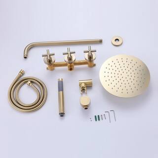 matrix decor 1-Spray Round Wall Bar Shower Kit with Hand Shower in Brushed Gold MD-RCS81010BG