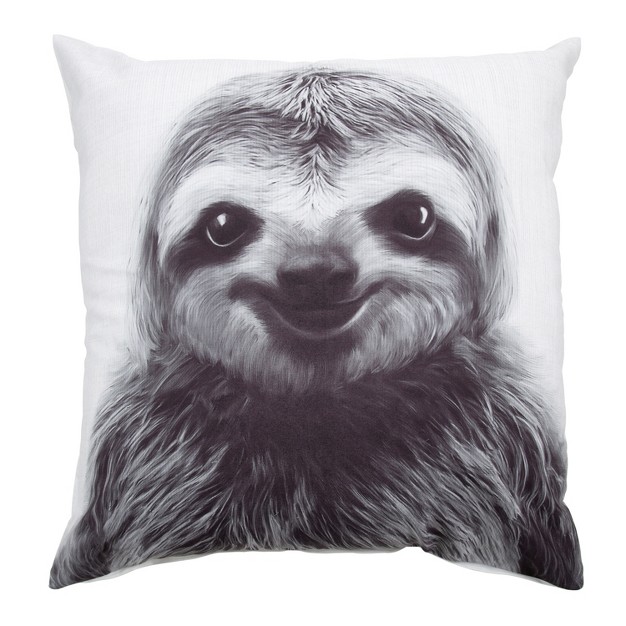 Kate And Laurel Como Sloth Print Throw Pillow Cover 24x24 White