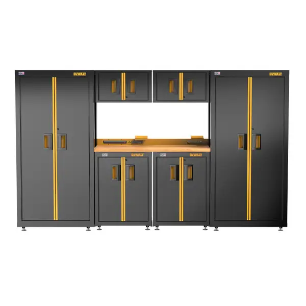 DEWALT 126 Wide， 7 Piece Welded Storage Suite with 2， 2-Door Base Cabinets and Wood Top