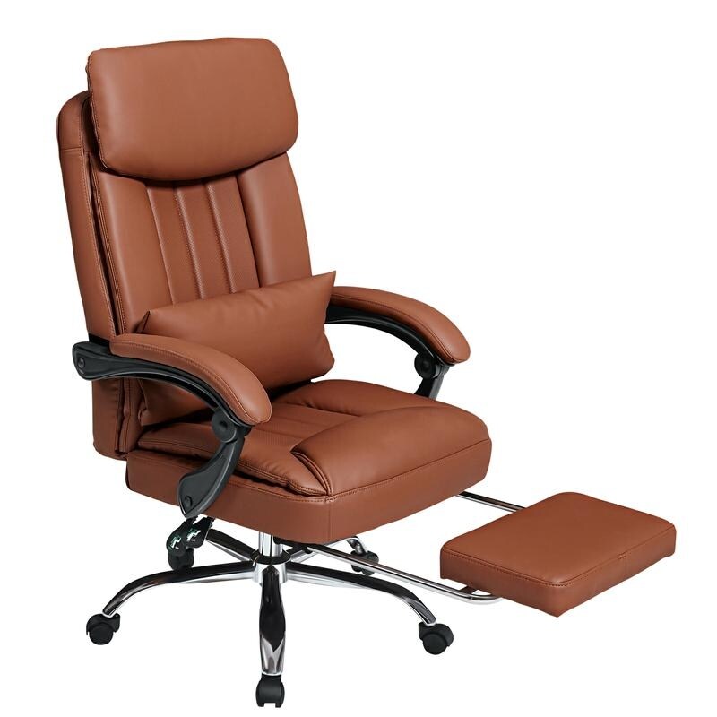 Executive Office Chair PU Leather Swivel Desk Chairs  Adjustable Height Reclining Chair with Padded Armrest and Footrest