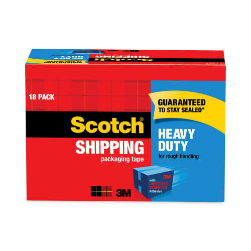 Scotch 3850 Heavy-Duty Packaging Tape Cabinet Pack， 3 Core， 1.88 x 54.6 yds， Clear， 18/Pack (385018CP)