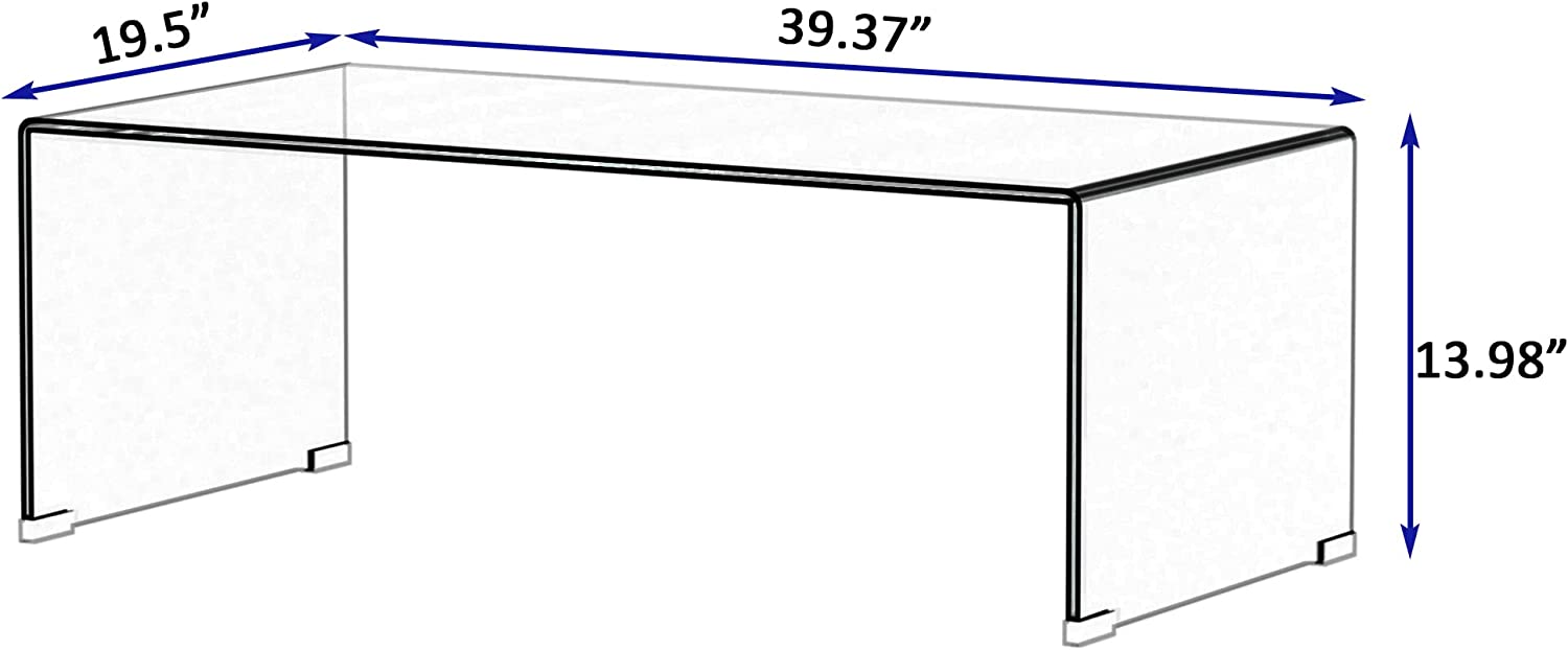 Glass Coffee Table, Modern Tempered Clear Coffee Tables Decor for Living Room, Easy to Clean and Safe Curved Edges 39.37” x 19.5” x 13.98”