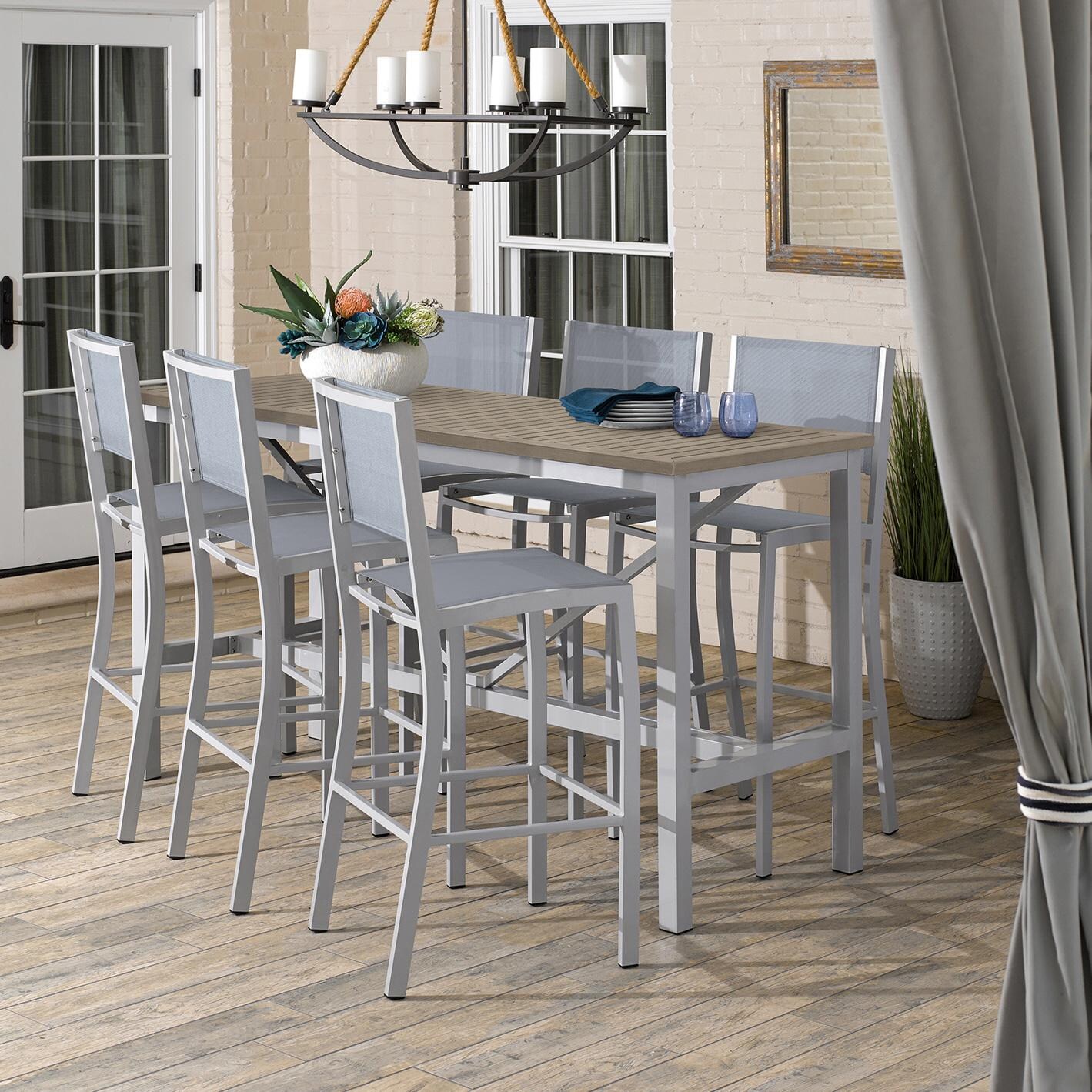 Travira Composite Sling and Aluminum Bar Stool in Flint/Slate By Oxford Garden