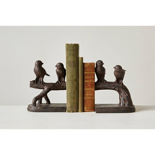 X 5 quot 2pc Bird On Branch Resin Bookend Set Black Storied Home