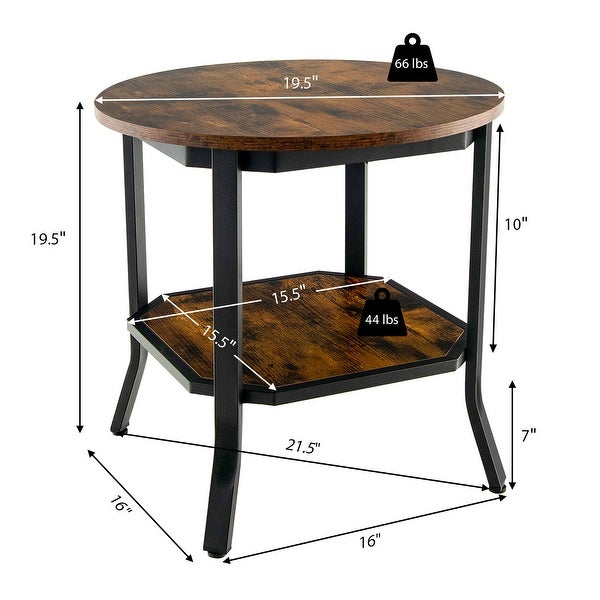 Round End Table 2 Tier Coffee Table Nightstand with Storage Shelf