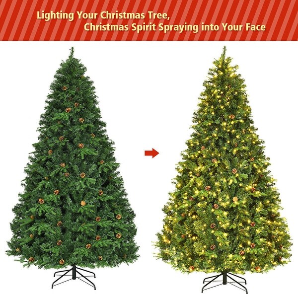 Gymax PreLit 8' Premium Spruce Artificial Christmas Tree Hinged 660