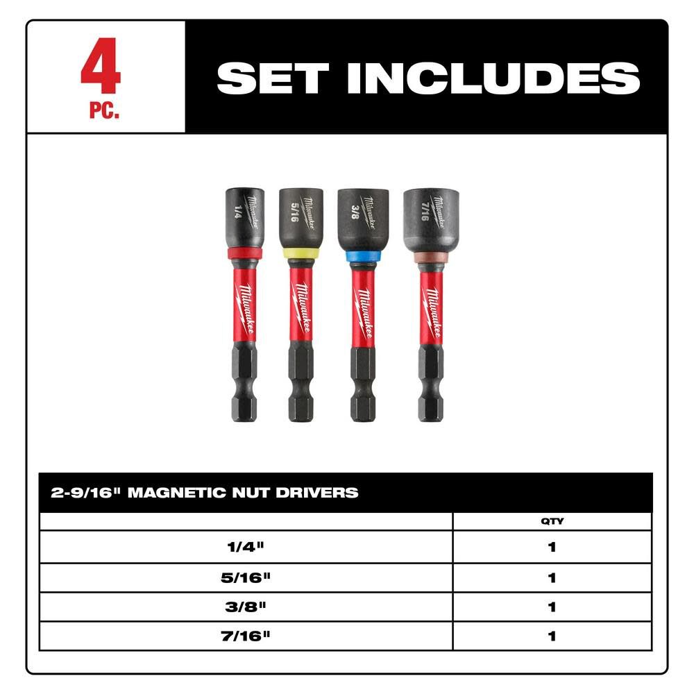 MW SHOCKWAVE Impact Duty 2 9/16 Magnetic Nut Driver Set 4pc 49-66-4566 from MW