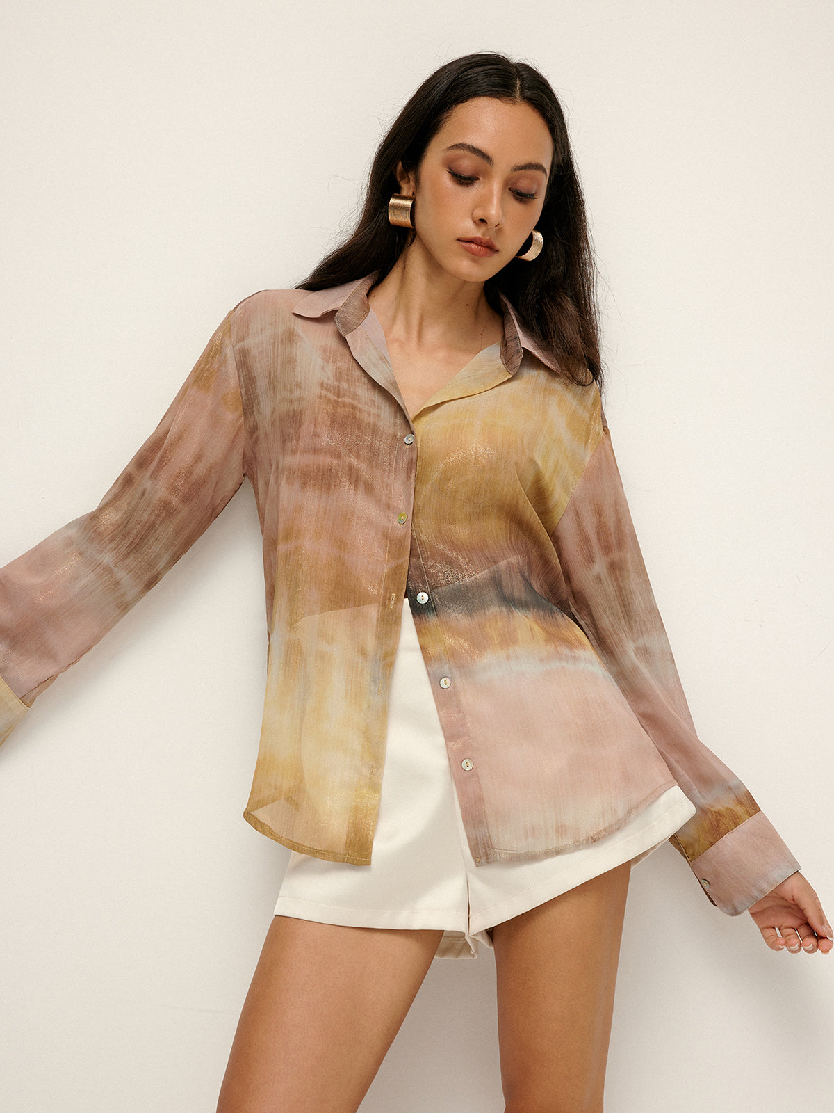 Marbling Lapel Thin Shirt