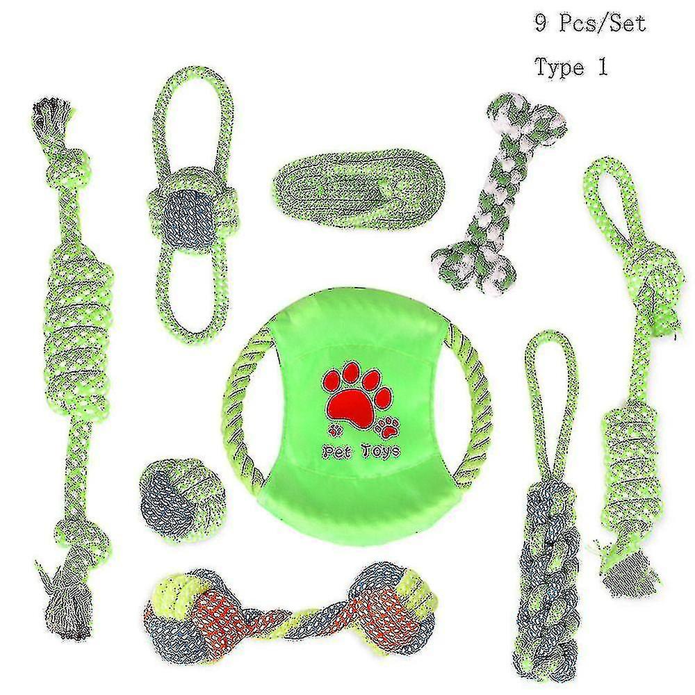 9 Pcs/set Pet Dog Toys Cotton Ball Puppy Chew Molar Toy Teeth Clean Green Rope Durable Braided Ro