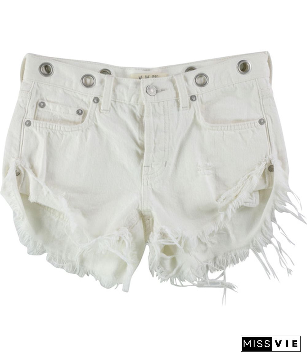 Free People Womens Solid Casual Denim Shorts