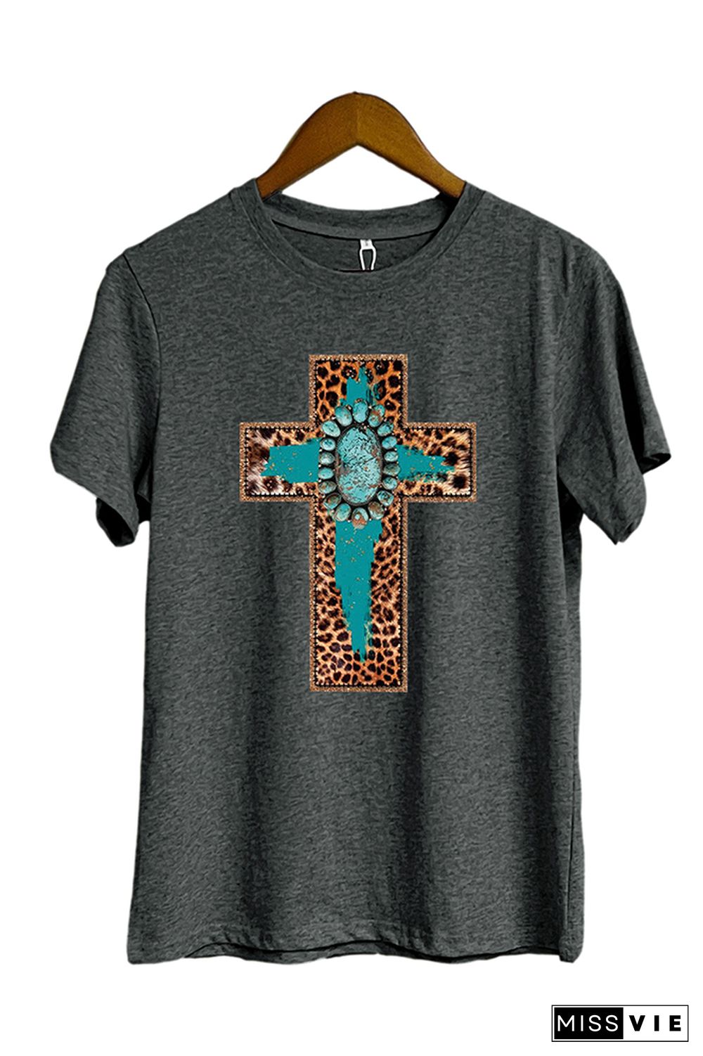 Cross Print Short Sleeve Graphic Tee Wholesale