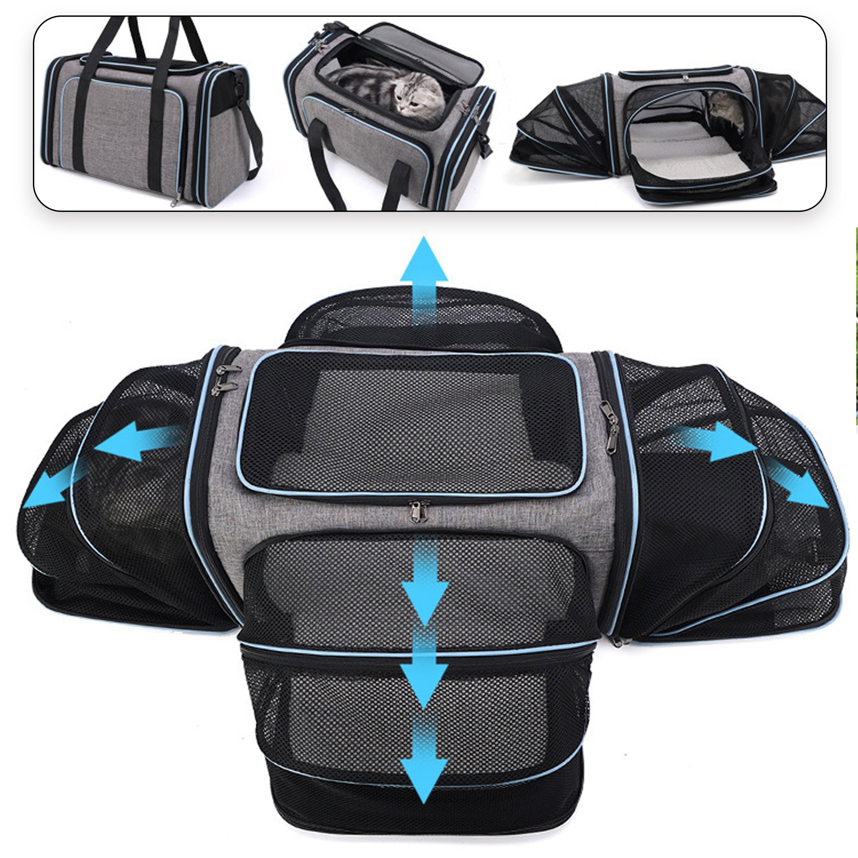 Pet Carrier Airline Approved， Large Soft Sided Pet Travel TSA Carrier 4 Sides Expandable Cat Collapsible Carrier with Removable Fleece Pad and Pockets for Cats Dogs and Small Animals