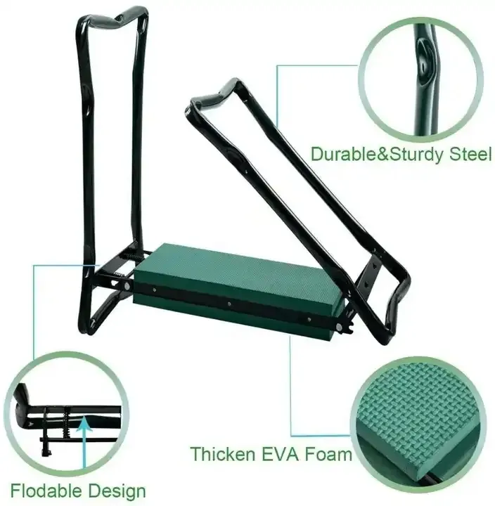 Easy Storage   Portability Gardening Tools Foldable Metal Garden Kneeler and Seat with Kneeling Pad and Tool Pouch