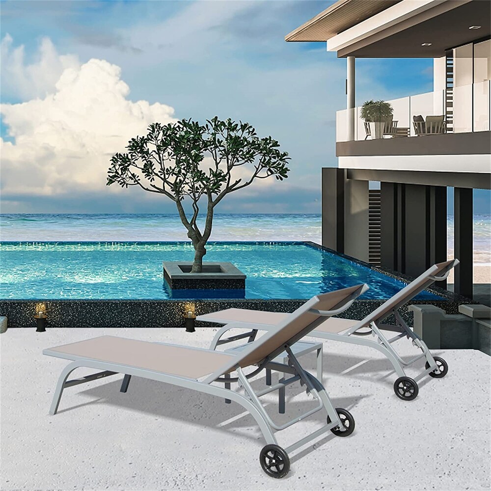 Outdoor Lounge Chairs with 5 Adjustable Position and Wheels (Set of 2)