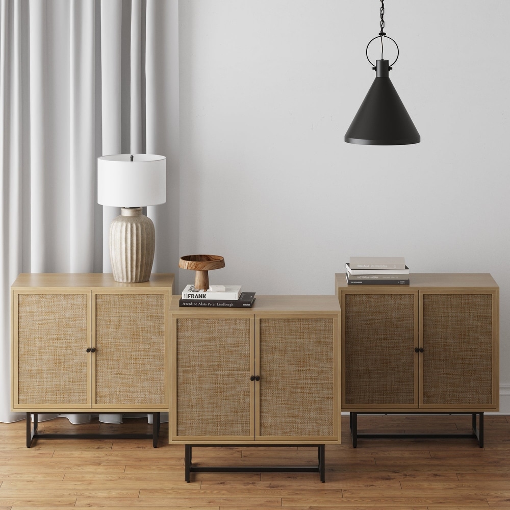 Nathan James Kova Natural Cane Rattan Doors Accent Cabinet with Metal Base and Adjustable Shelf