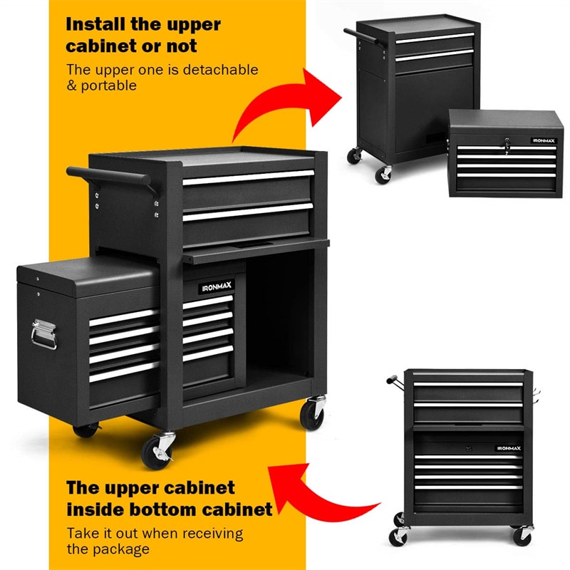 6-Drawer Rolling Tool Chest 3-in-1 Tool Storage Cabinet with Auto Locking System & Lockable Wheels