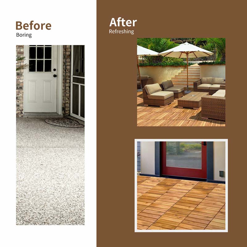 27 Pcs Interlocking Patio Deck Tiles, 12 x 12in Acacia Wood Floor Tiles, 27 sq. Ft Wood Composite Deck Flooring Pavers