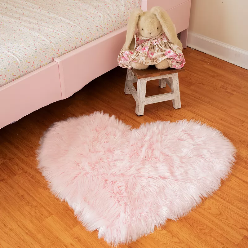 Walk on Me Faux Fur Super Soft Area Rug Pink Heart