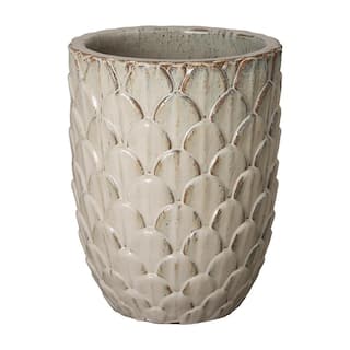 Emissary Pinecone 17 in. D x 22 in. H Antique White Ceramic Round Planter with Drainage Hole 12477AW-3