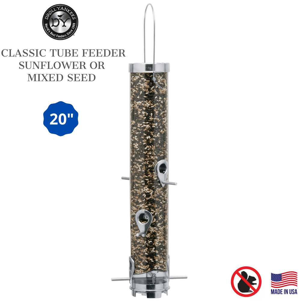 Droll Yankees 22.5-inch Tube Bird Feeder， 2.5 lb Capacity， Silver