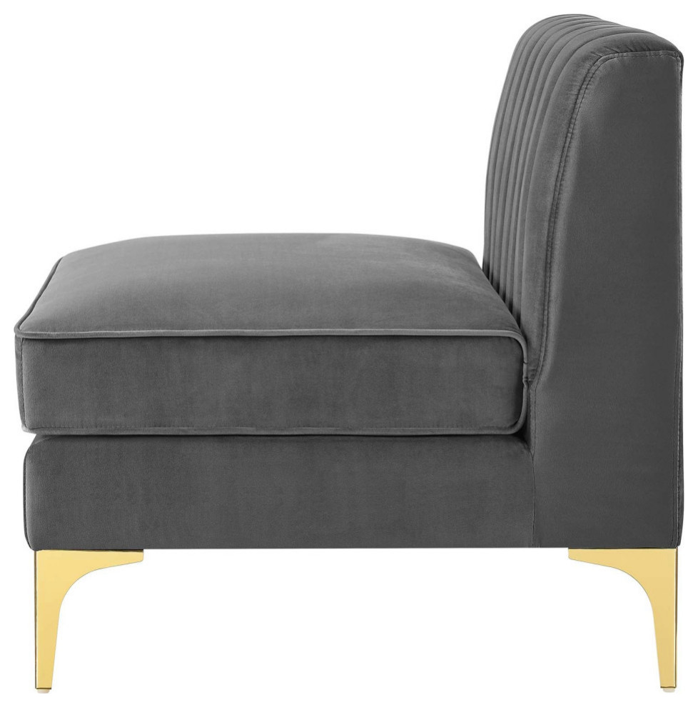 Amaya Gray Channel Tufted Performance Velvet Armless Chair   Midcentury   Armchairs And Accent Chairs   by Peachtree Fine Furniture  Houzz